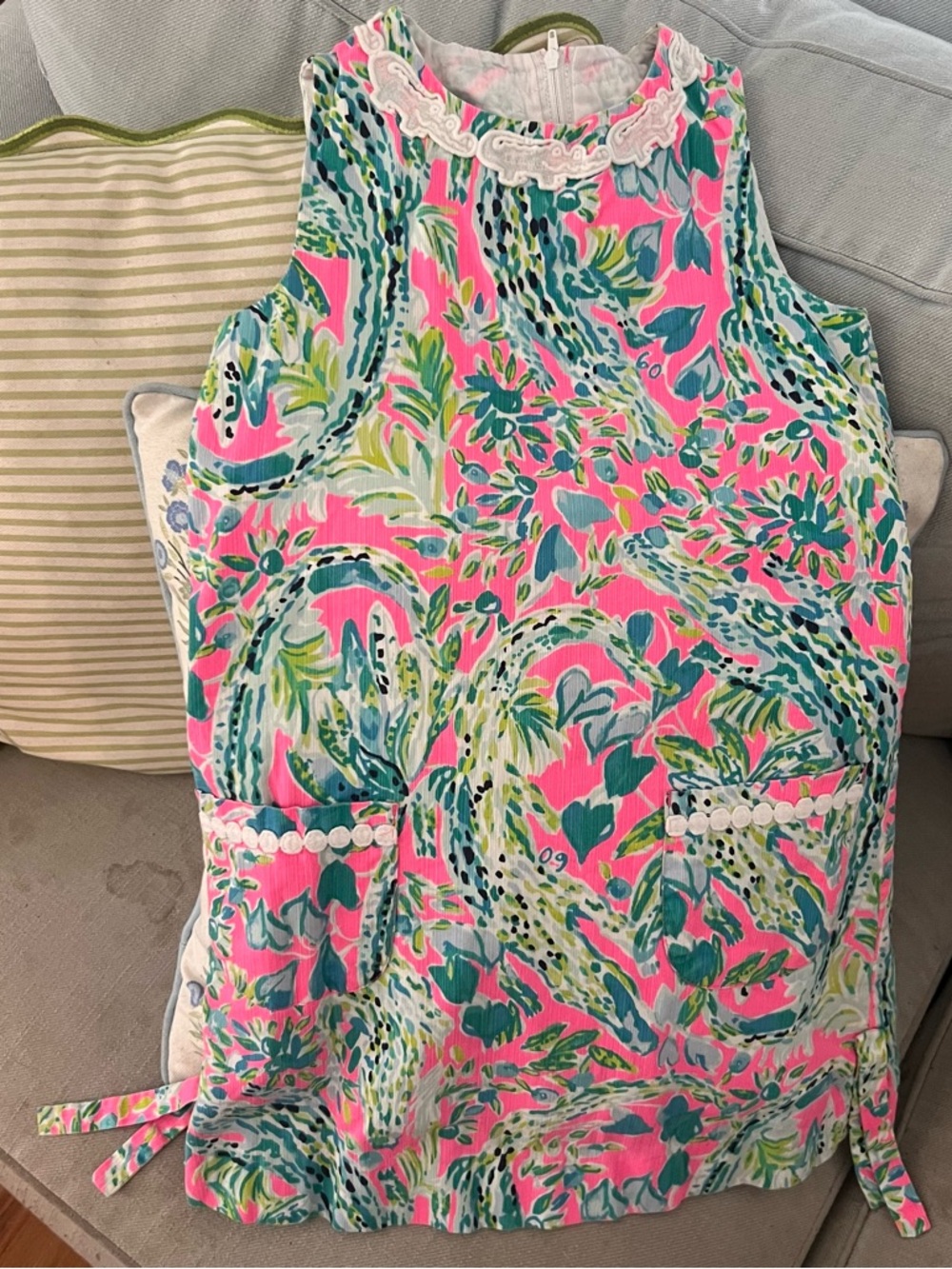Lilly Pulitzer Sleeveless Floral Shift Dress Size 10 Pink Green Pockets